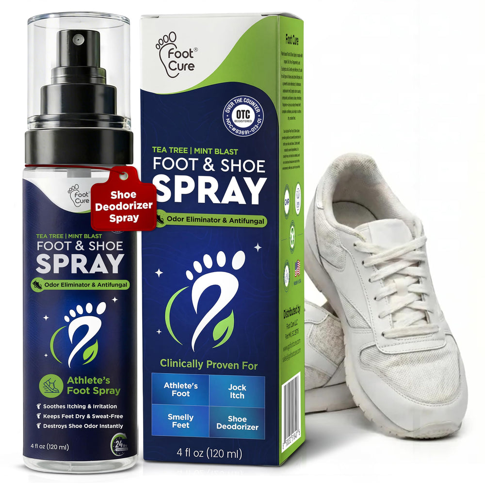 FOOT CURE frente del envase mostrando etiqueta y 120 ml, efecto desodorante inmediato