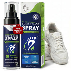 FOOT CURE frente del envase mostrando etiqueta y 120 ml, efecto desodorante inmediato