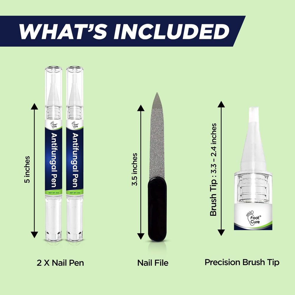 foot cure pen envase abierto con dos bolígrafos listos para uso, ideal para viaje