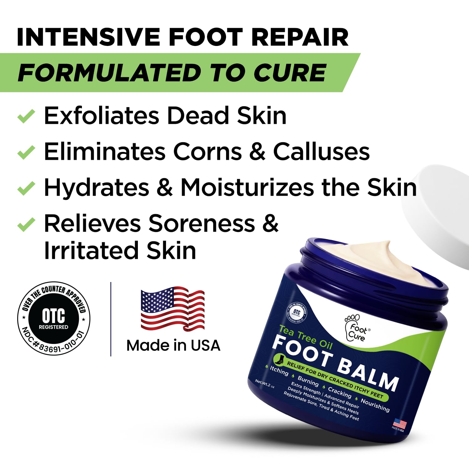 FOOT CURE textura cremosa de la crema mostrando facilidad de aplicación