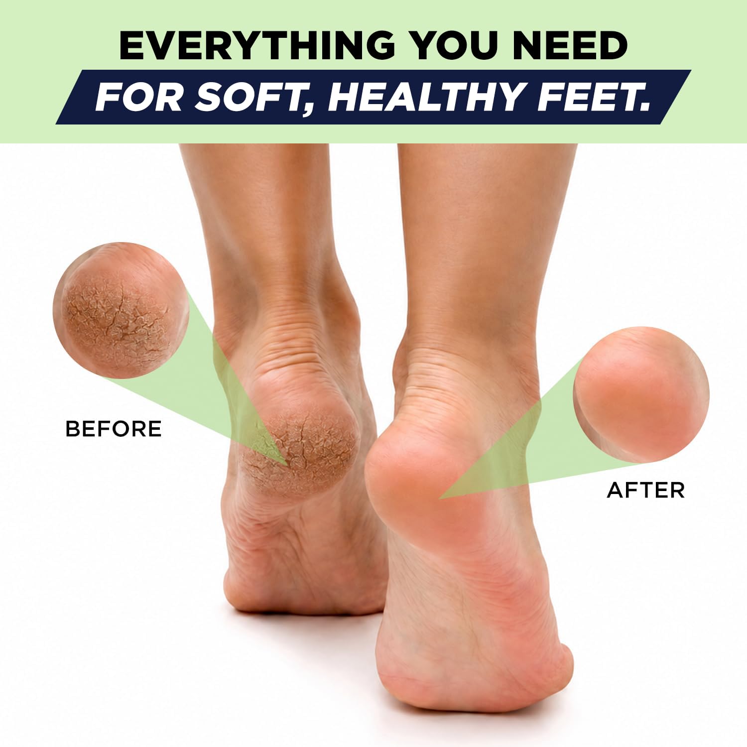 FOOT CURE frasco en mesilla, sugerencia de aplicación nocturna y recuperación