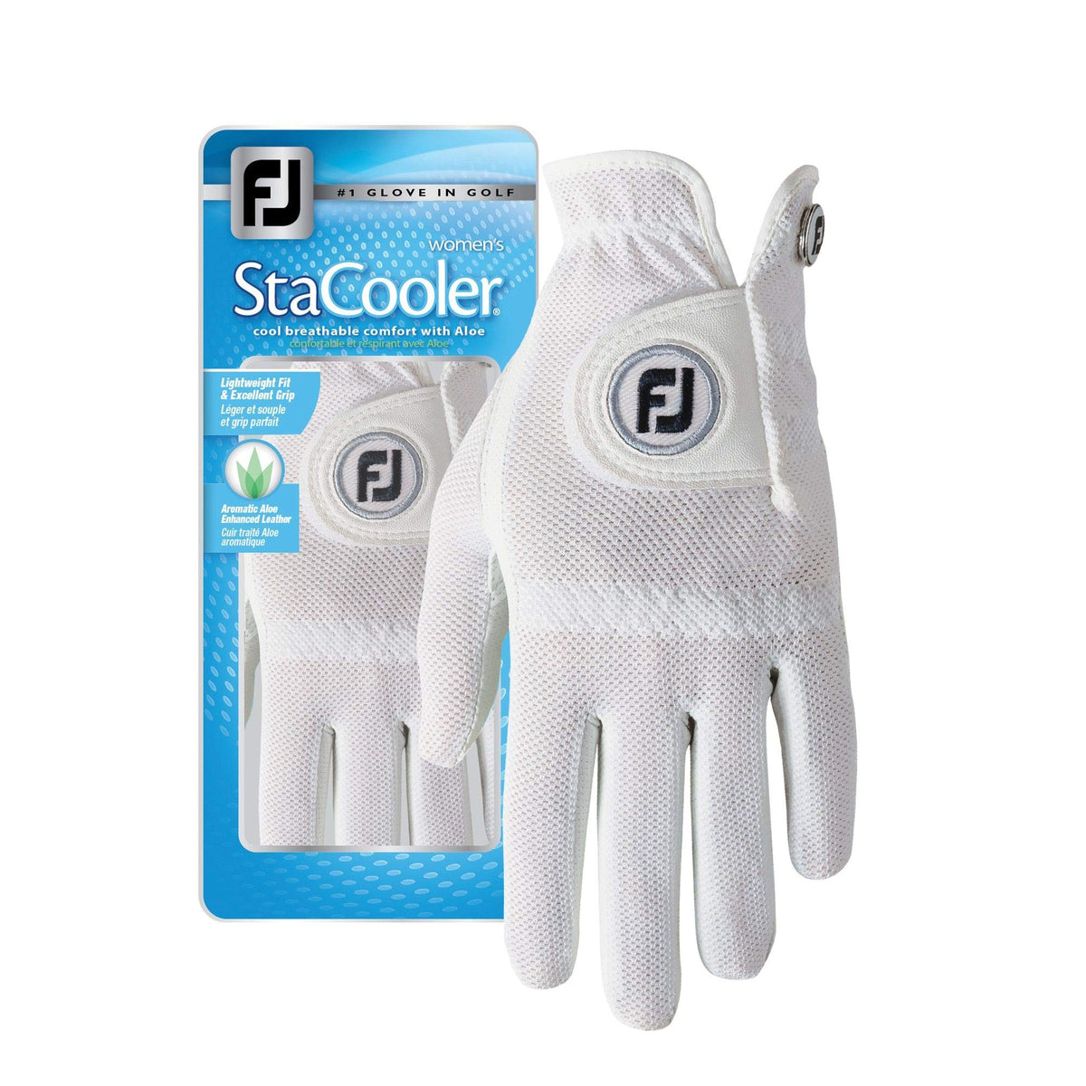 FootJoy guante frontal mostrando diseño y ajuste cómodo