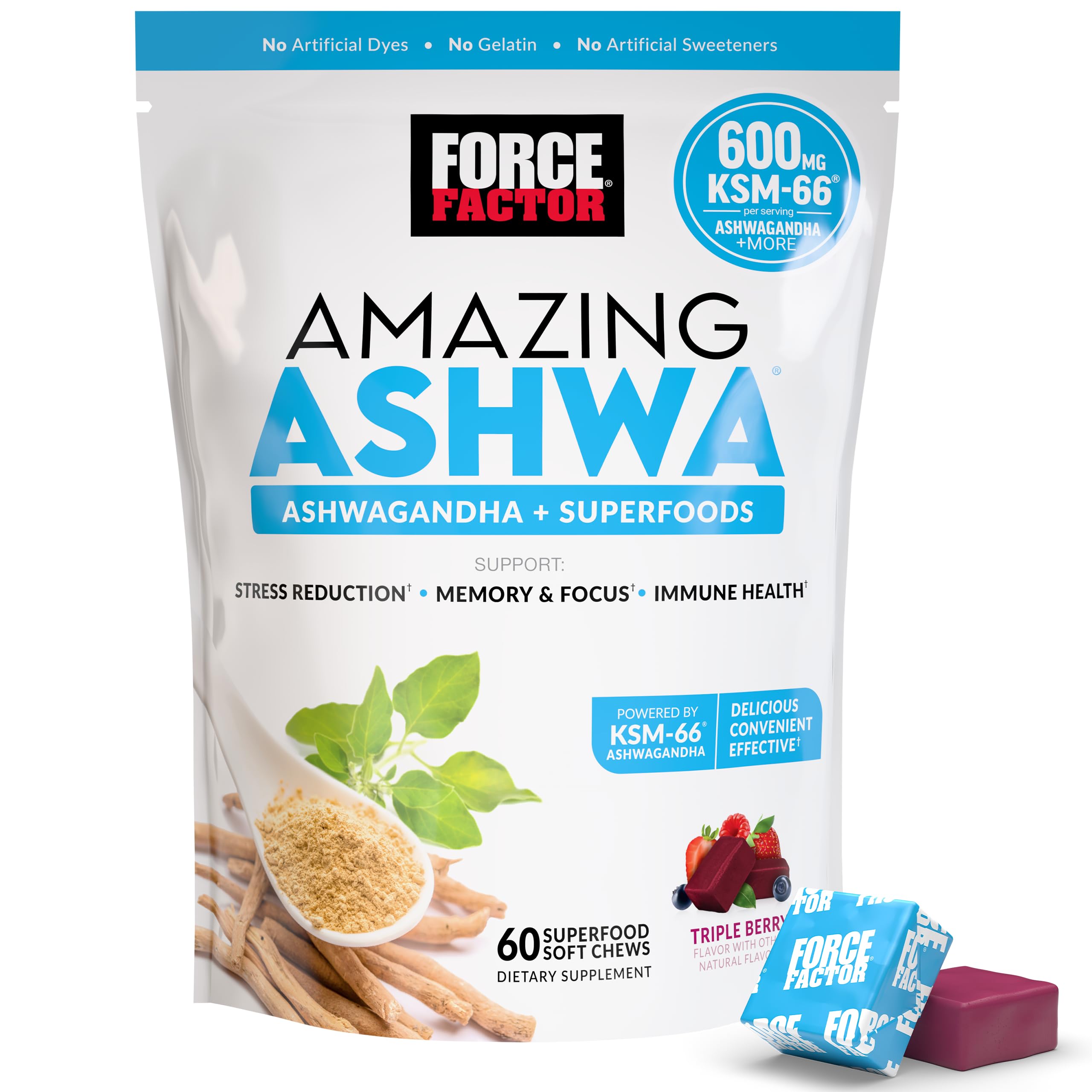 Force Factor empaque frontal que muestra el producto y conveniencia