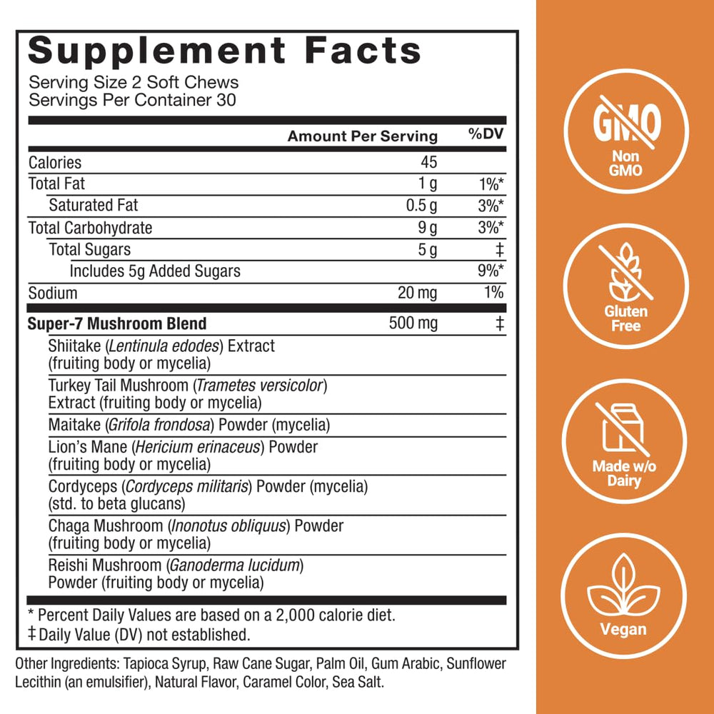 Force Factor etiqueta con lista de ingredientes y extractos de hongos