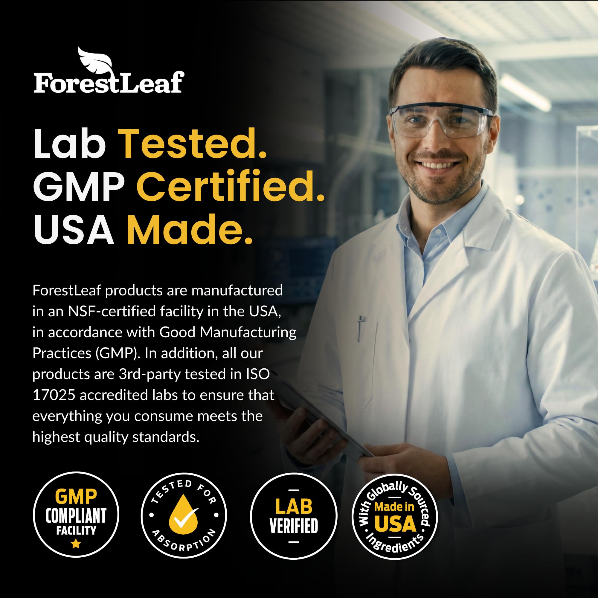 ForestLeaf etiqueta nutricional, transparencia y pruebas de calidad visibles