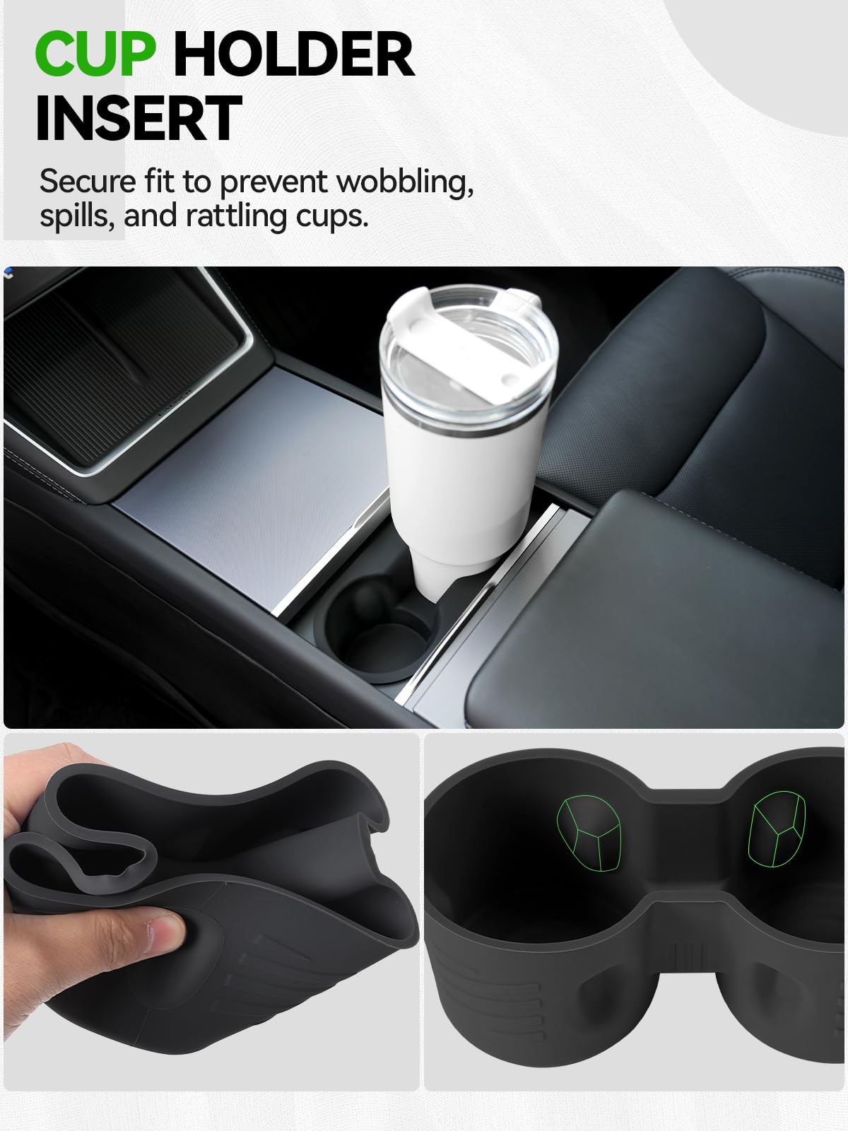 Foronetry ambiente lifestyle mostrando el organizador integrado en un Tesla Model Y Juniper