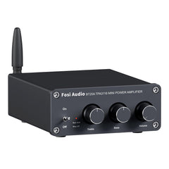 Fosi Audio BT20A vista frontal con controles visibles y aspecto compacto