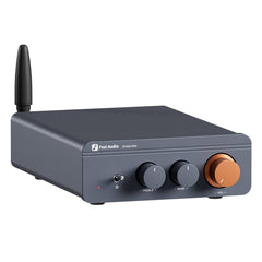 Fosi Audio BT20A Pro vista frontal con controles y beneficios de personalización