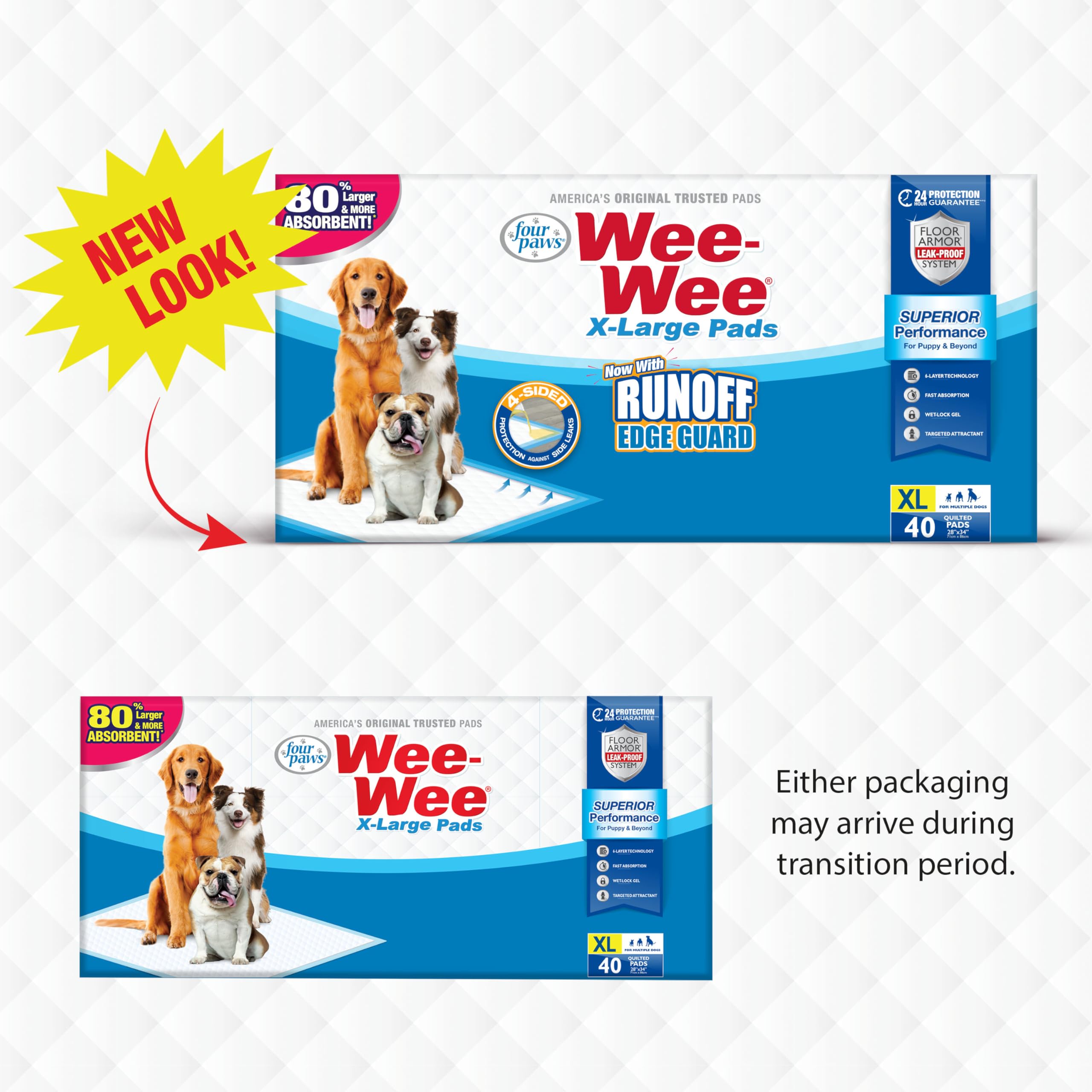 Four Paws almohadilla completa desplegada y gran superficie absorbente
