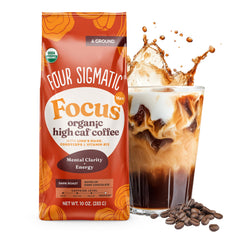 Four Sigmatic empaque frontal mostrando la bolsa y beneficios