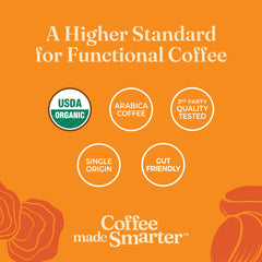 Four Sigmatic coffee texture close-up highlighting smooth dark roast