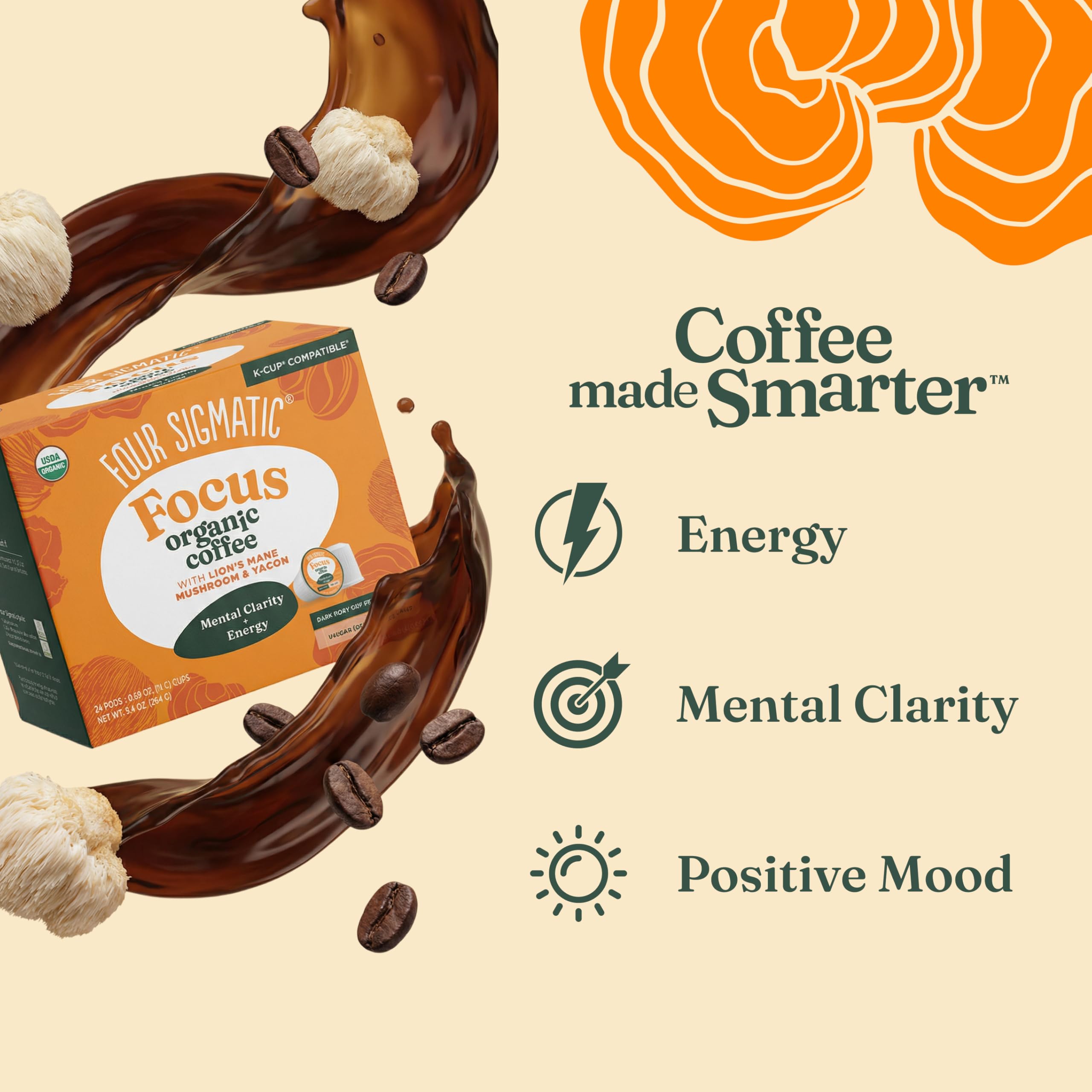 Four Sigmatic K-Cup pod close-up showing pod detail and convenience