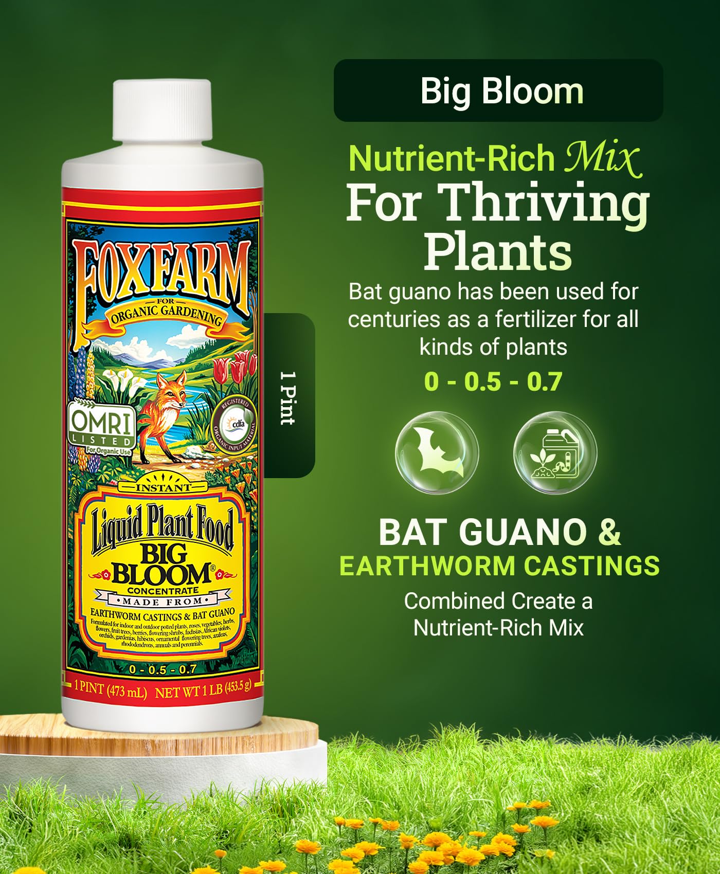 FoxFarm Big Bloom primer plano de la textura líquida y mezcla orgánica