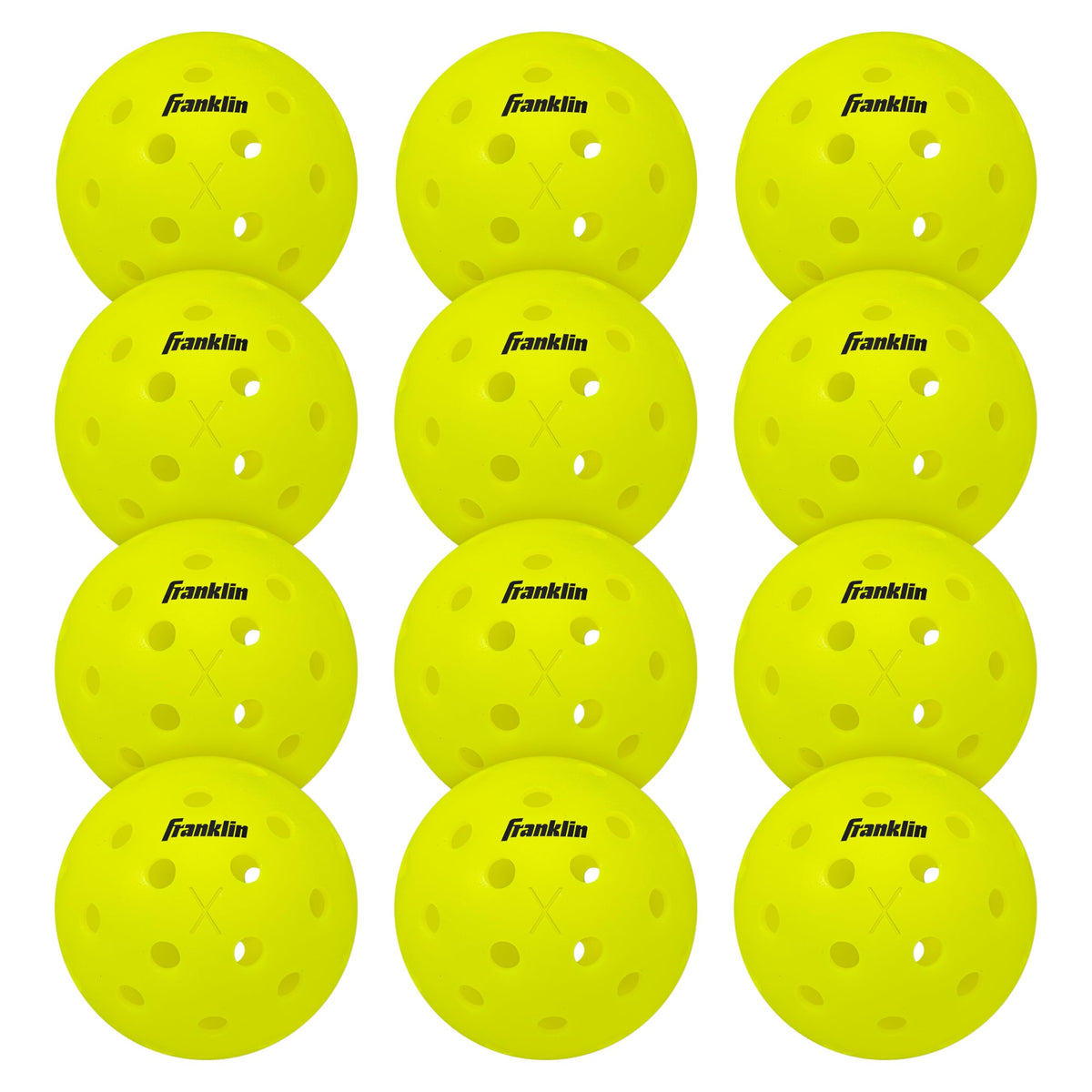 Franklin X-40 pack frontal mostrando 12 pelotas y alta visibilidad