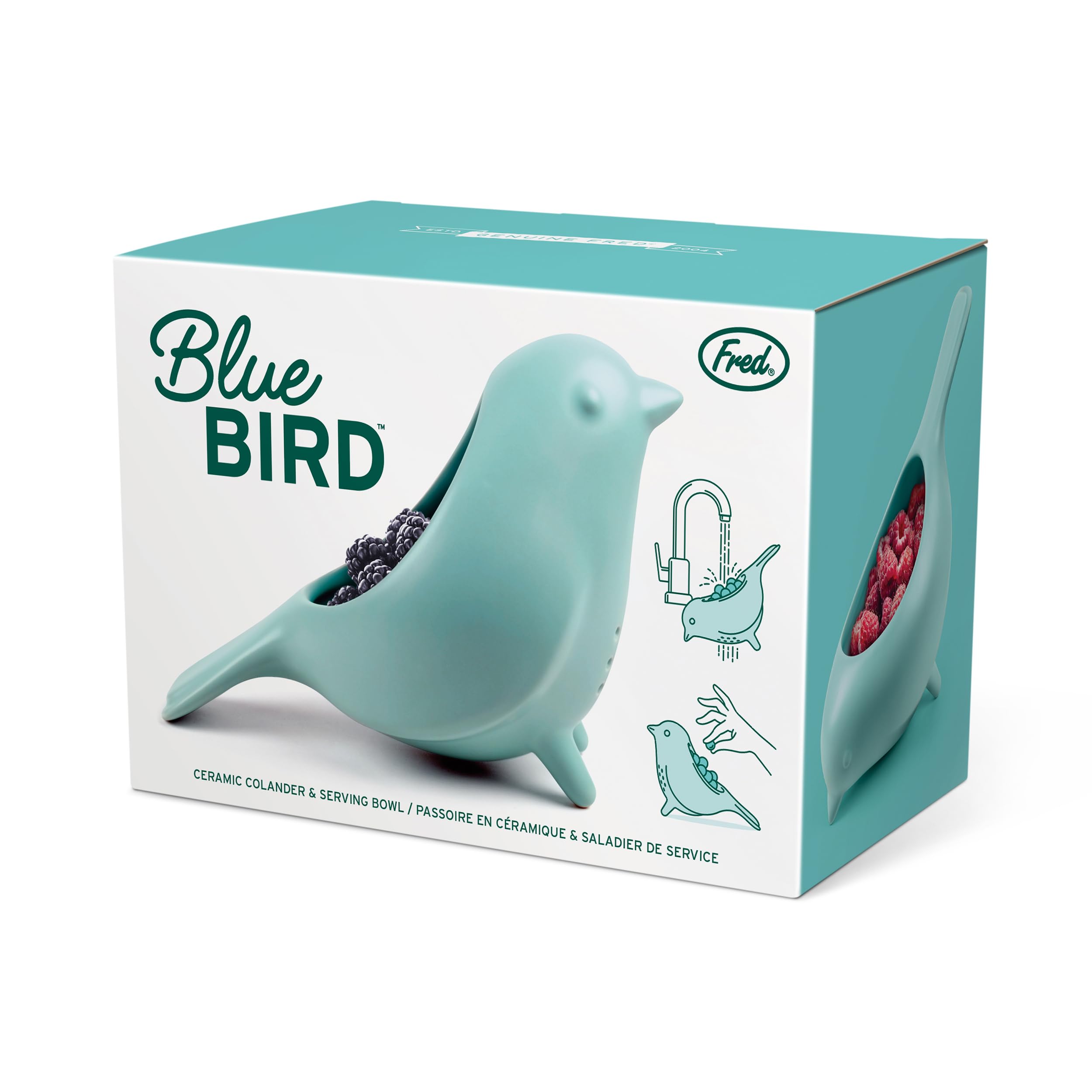 Fred & Friends Blue Bird primer plano de la textura cerámica y acabado esmaltado