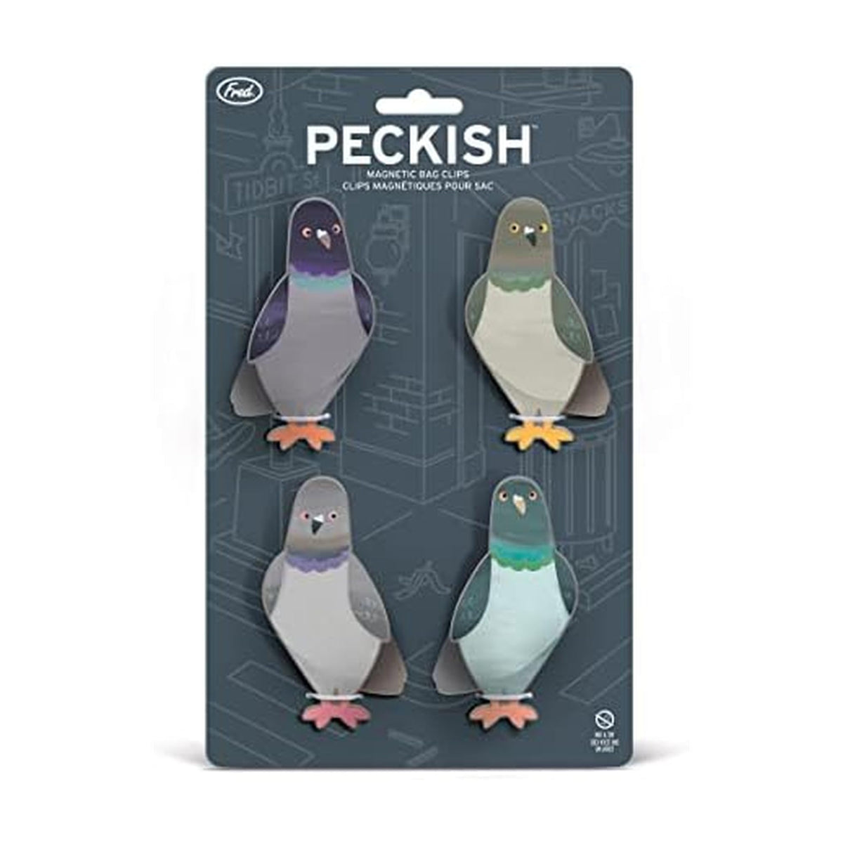 Fred & Friends clip Peckish frontal mostrando forma de paloma y color divertido para cocina
