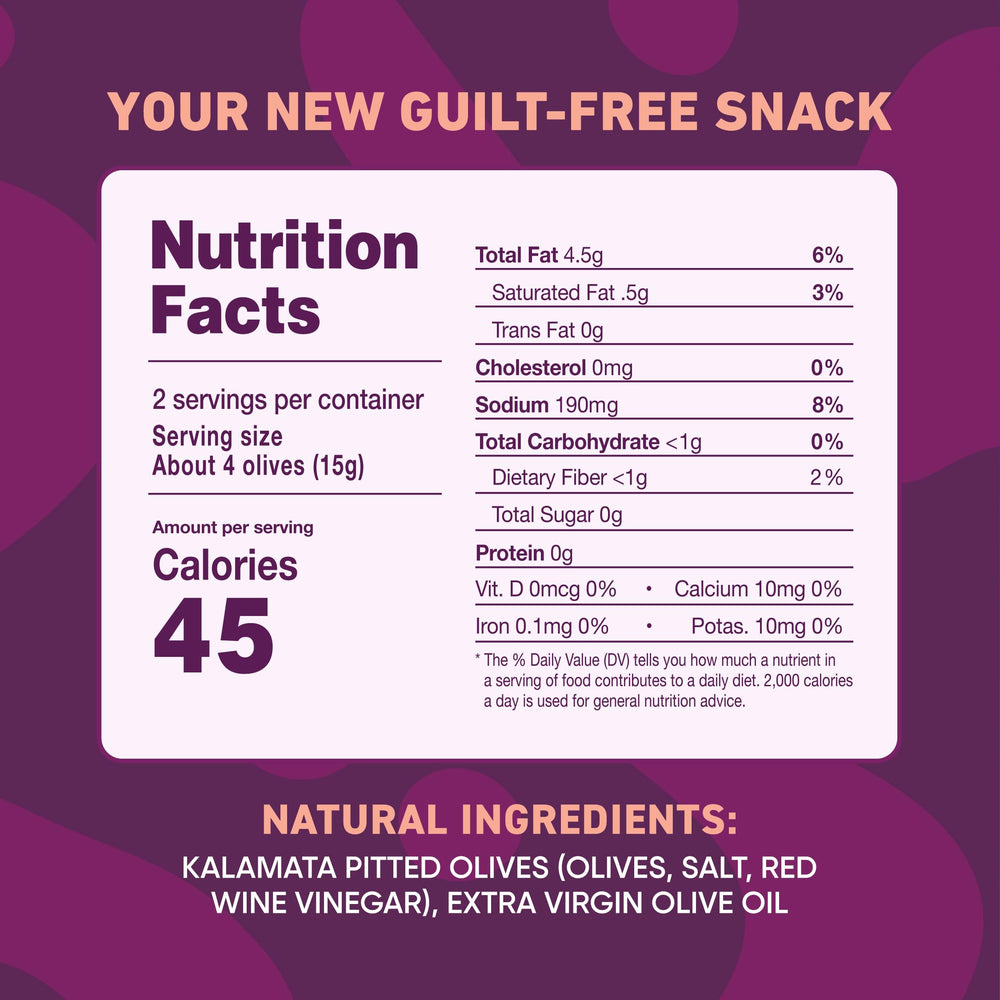 Freestyle Snacks primer plano textura Kalamata, sabor profundo visible
