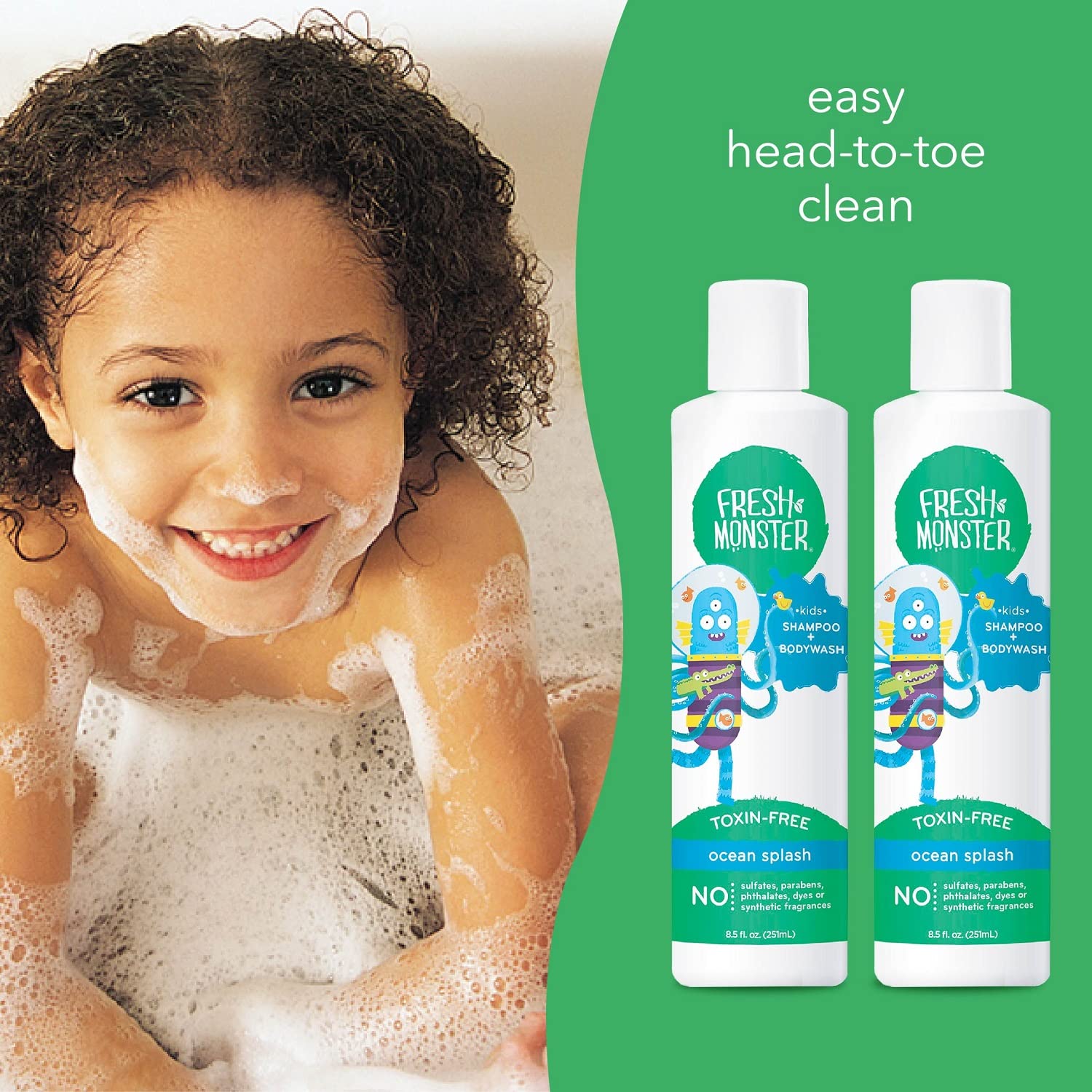 Fresh Monster producto en uso durante baño infantil y facilitando rutina