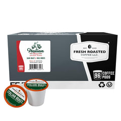 Fresh Roasted Coffee caja frontal mostrando 96 cápsulas y descripción del tueste intenso