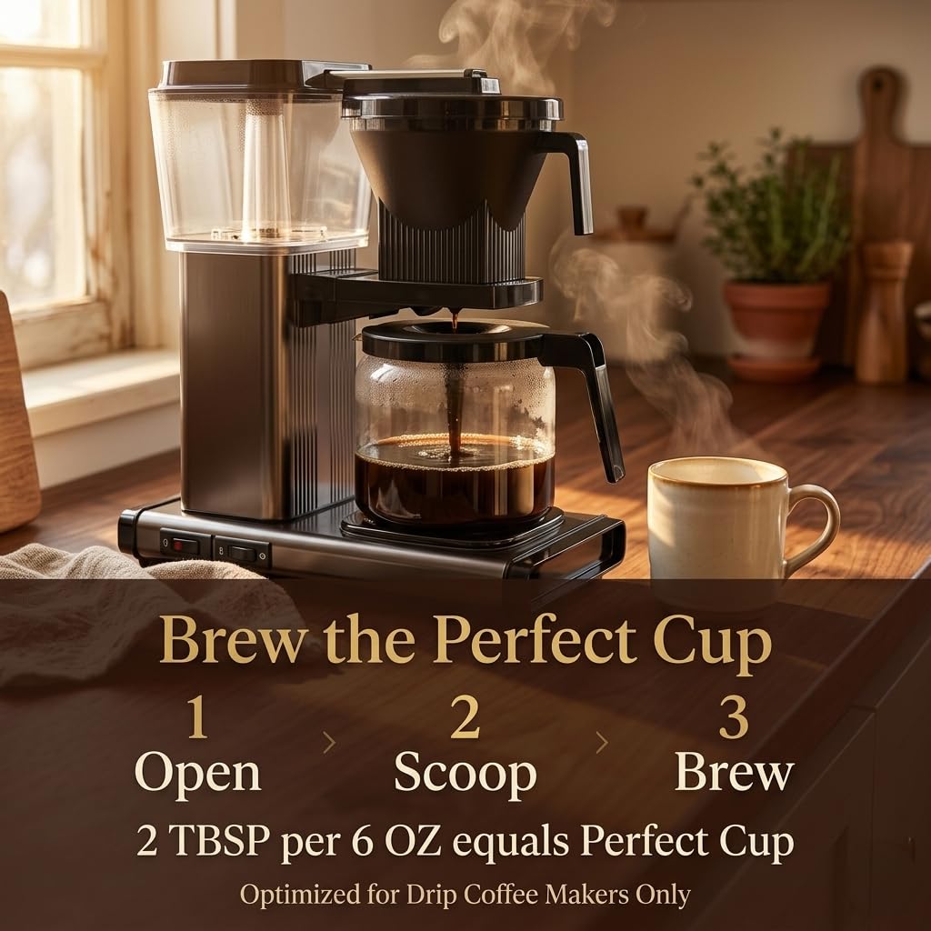 Fresh Roasted Coffee comparación de tamaño con taza para referencia de servicio