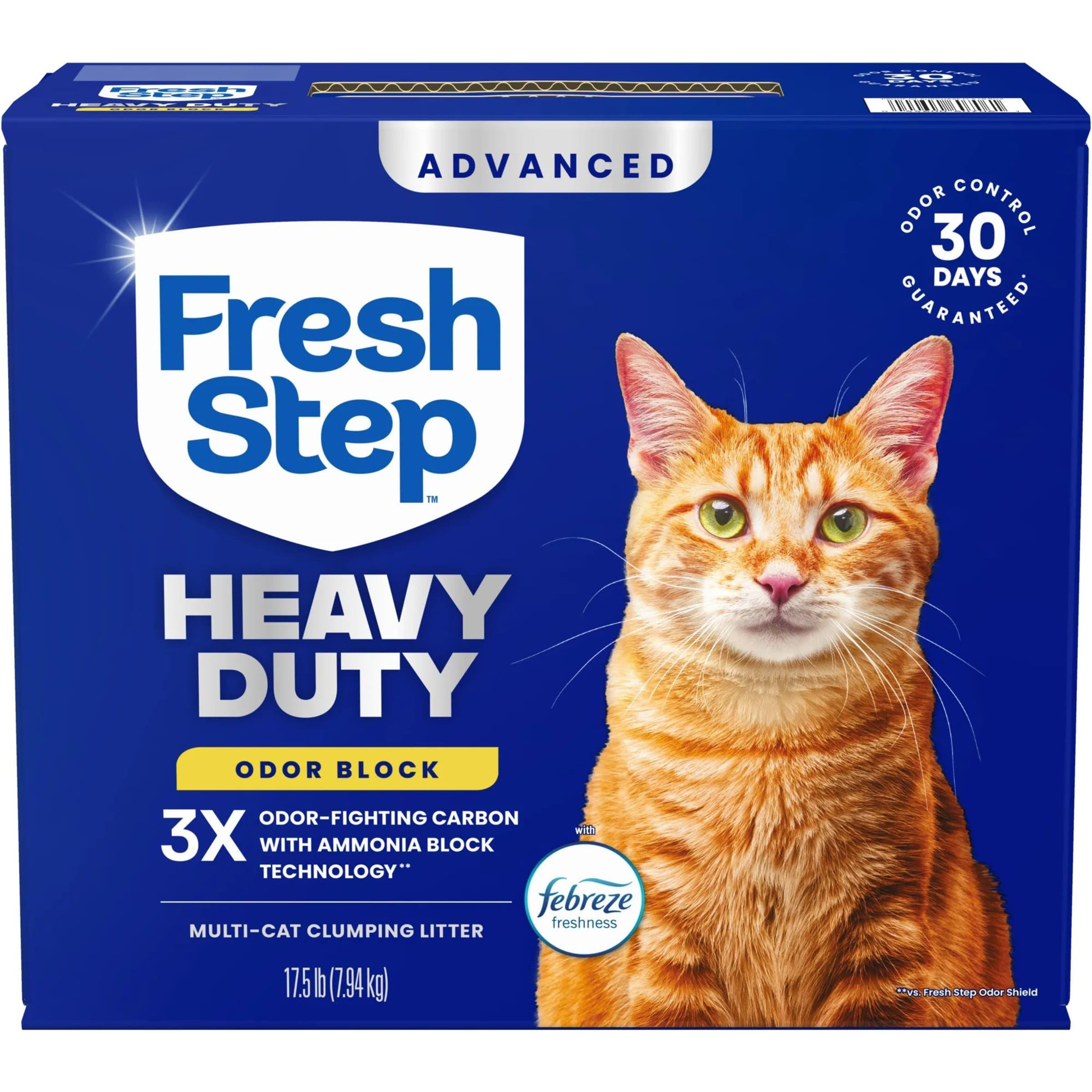 Fresh Step empaque frontal 17,5 lb muestra beneficios y fácil transporte