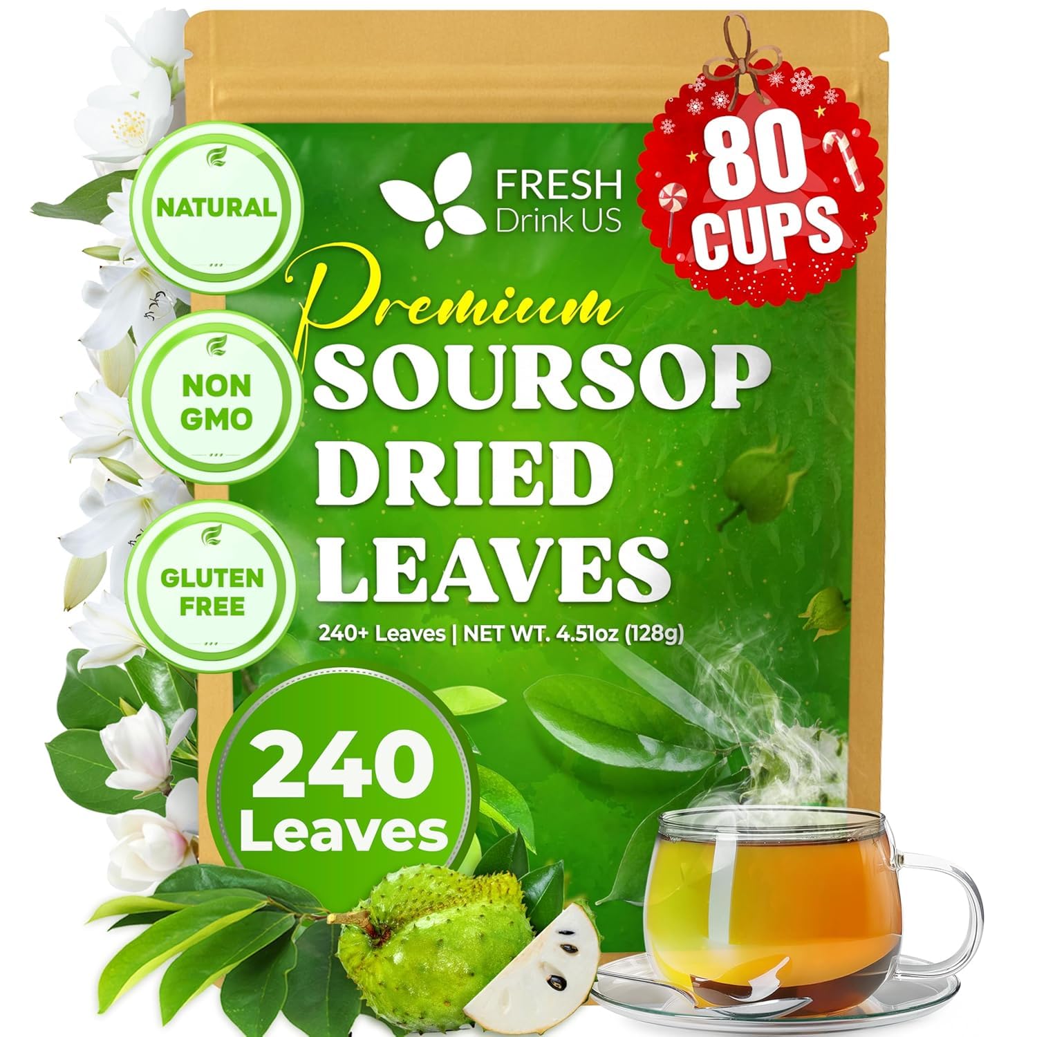 FreshDrinkUS frente del empaque muestra hojas enteras y conservación