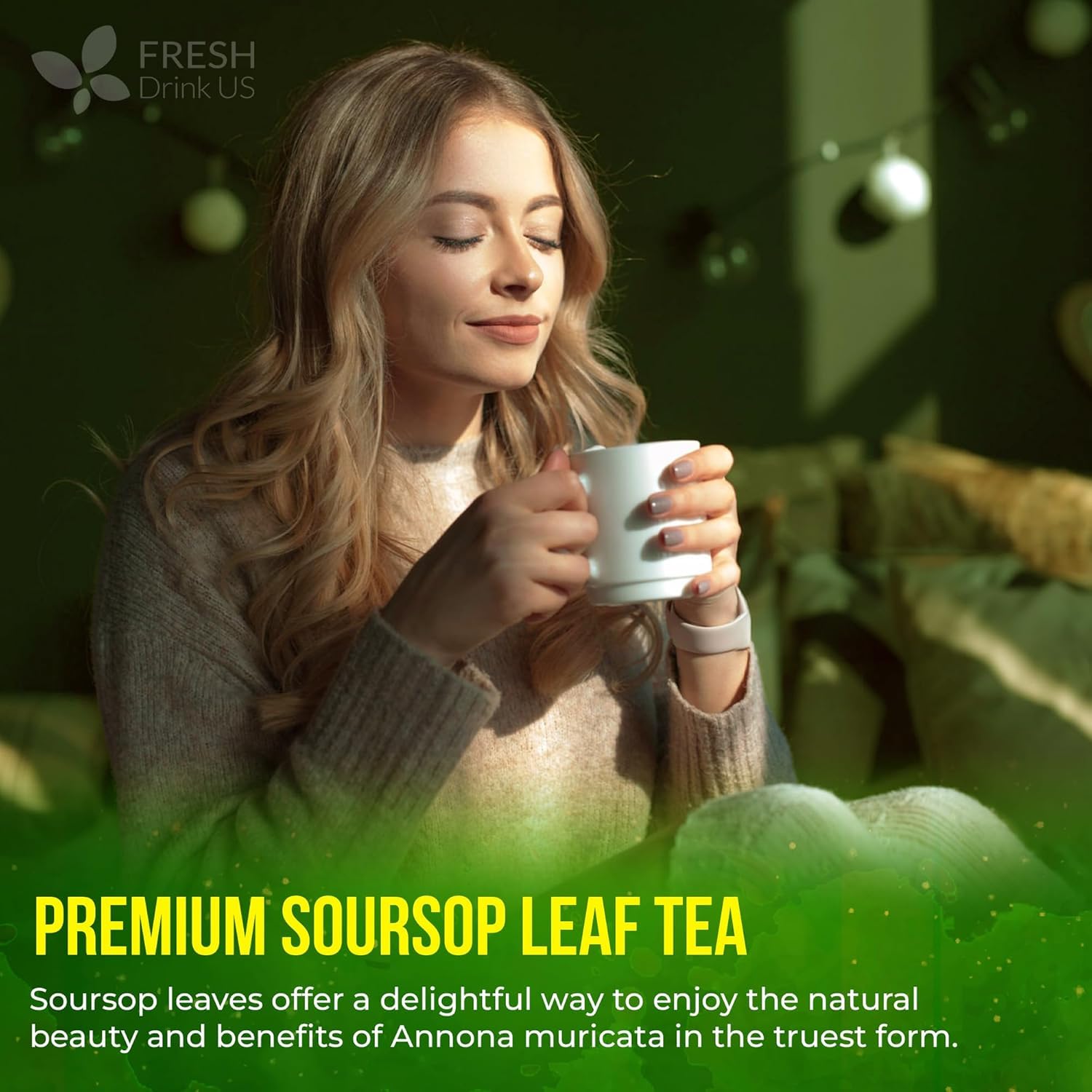 FreshDrinkUS mano sosteniendo hoja recién cosechada calidad