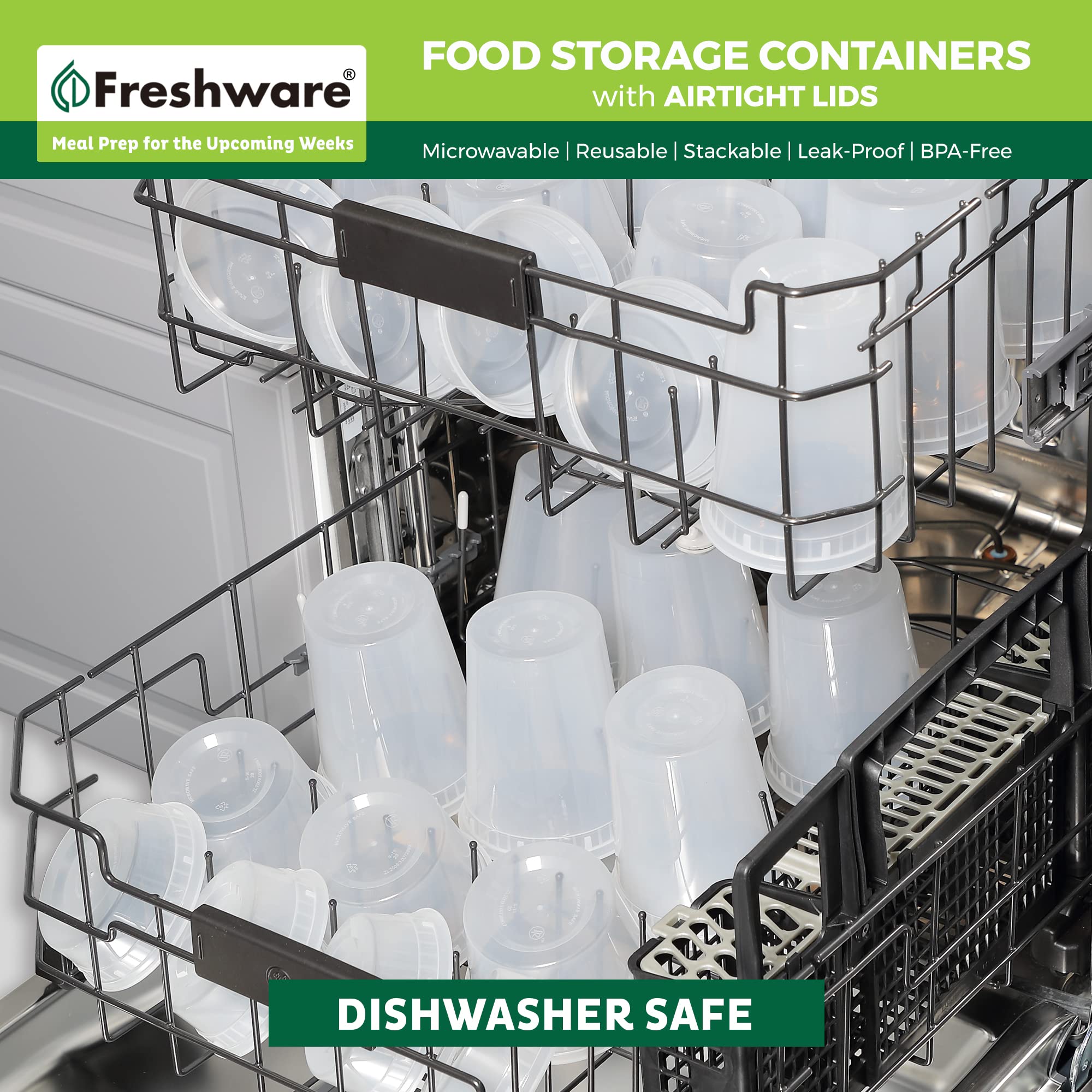 Freshware comparación de tamaño con mano, porciones claras