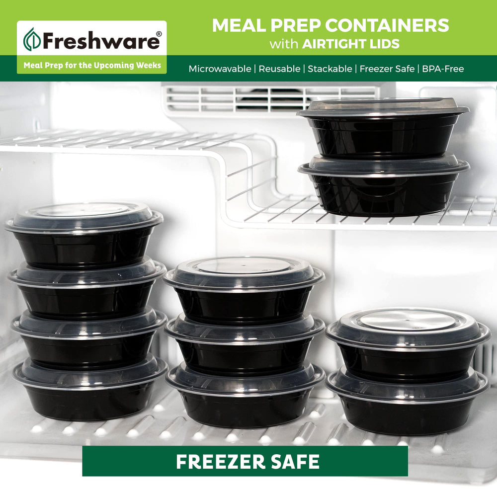 Freshware comparación de tamaño junto a utensilios mostrando capacidad 28 oz