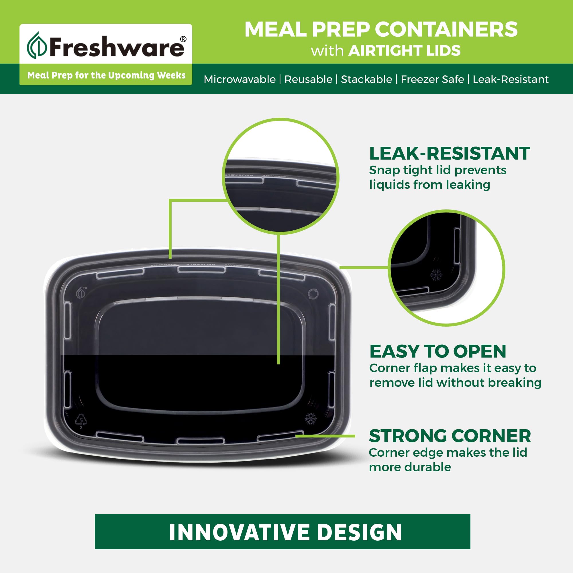 Freshware detalle de la tapa hermética mostrando cierre seguro y frescura