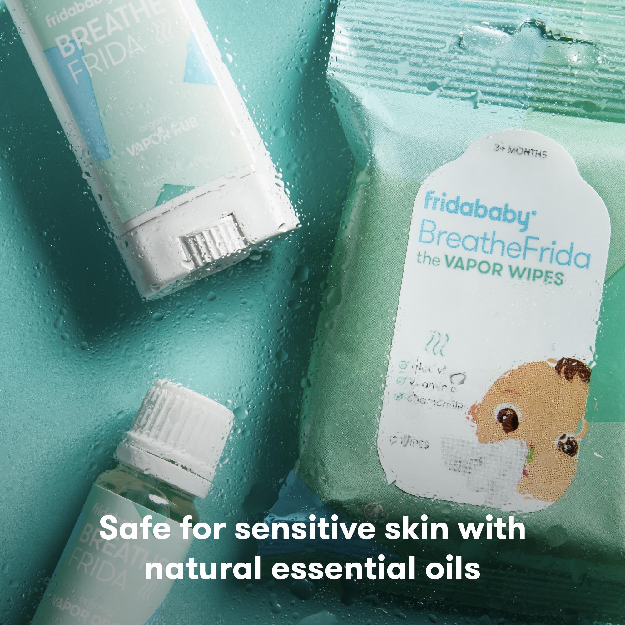 Frida escena familiar con bebé cómodo tras usar el kit Breathe Easy