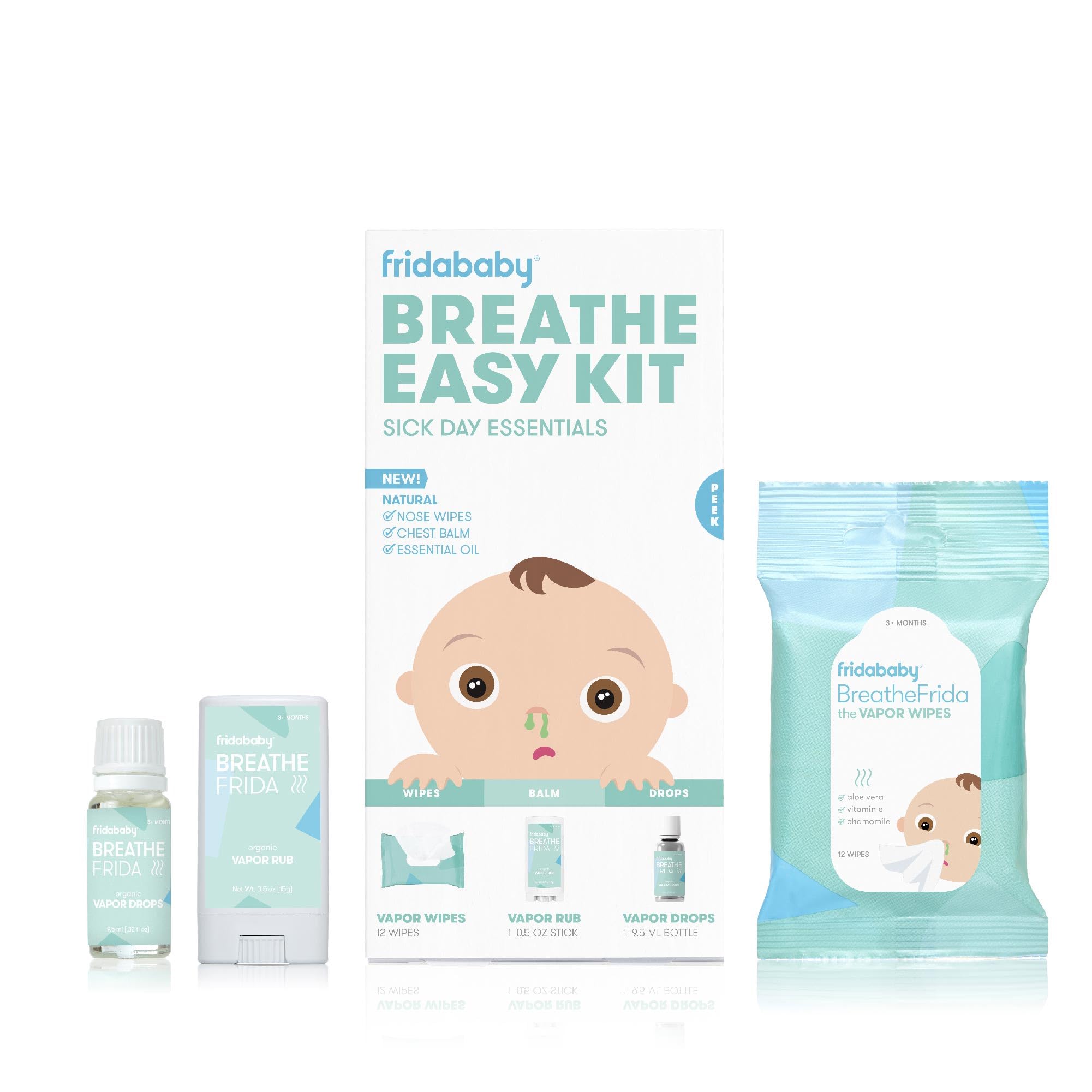 Frida kit frontal mostrando los tres productos para alivio rápido