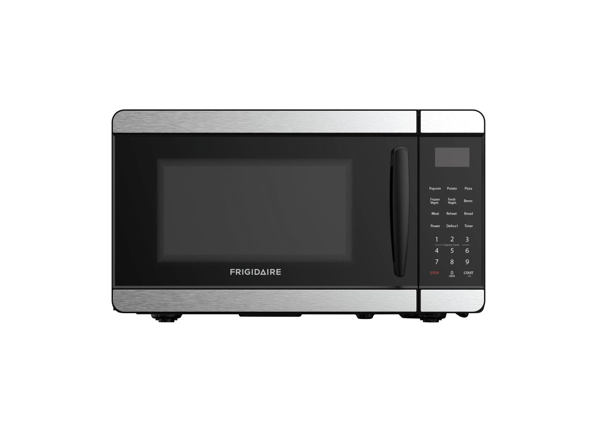 Frigidaire EMW727 vista frontal acero inoxidable aspecto moderno y fácil limpieza