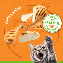 Friskies comparación de tamaño de lata en mano para referencia de porción