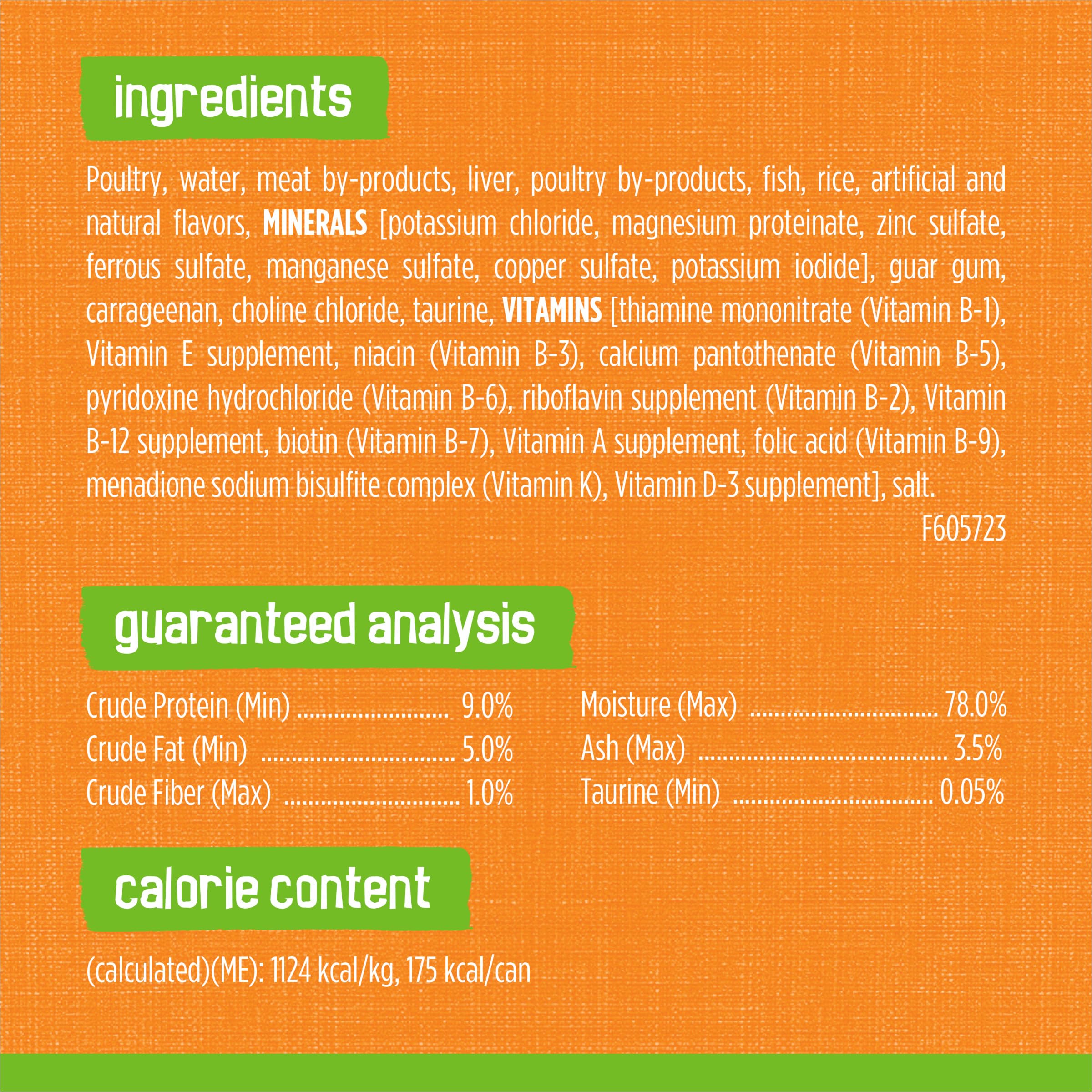 Friskies etiqueta con información nutricional y balance de vitaminas