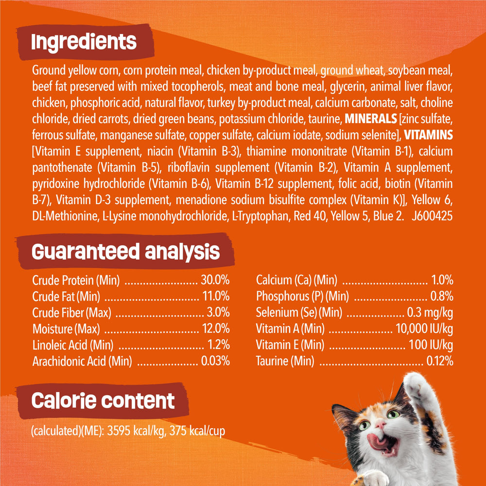 Friskies carrots and green beans near kibble showing vegetable accents and natural appeal