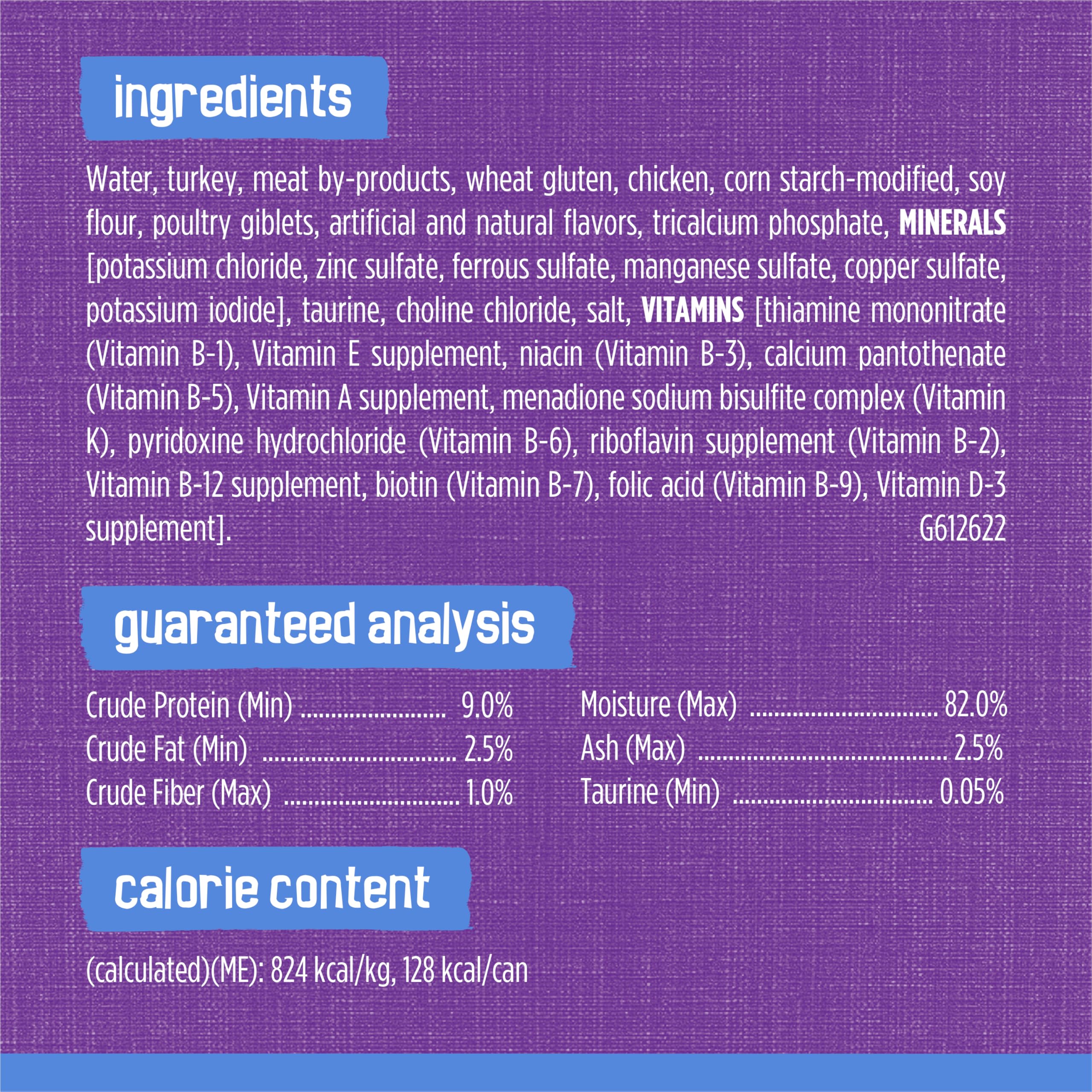 Friskies label close-up showing ingredient listing and quality reassurance from Purina