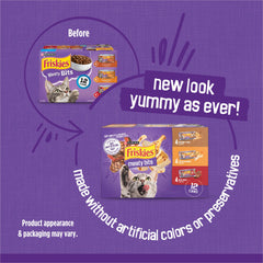 Friskies lata abierta que revela trozos y salsa, textura atractiva para gatos