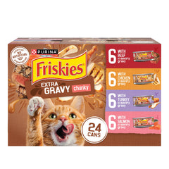 Friskies lata frontal pack mostrando variedad y conveniencia