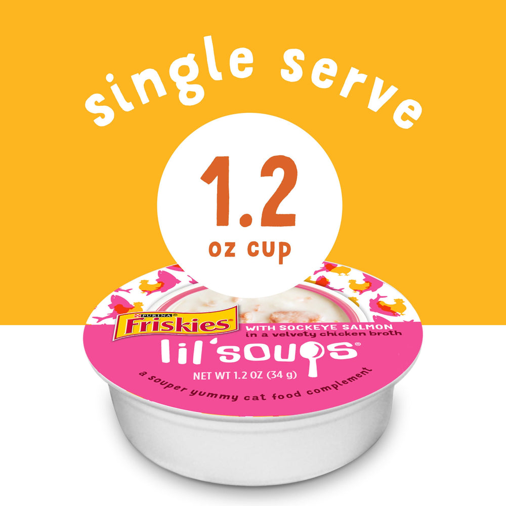Friskies taza abierta salmón con caldo sedoso, sabor auténtico