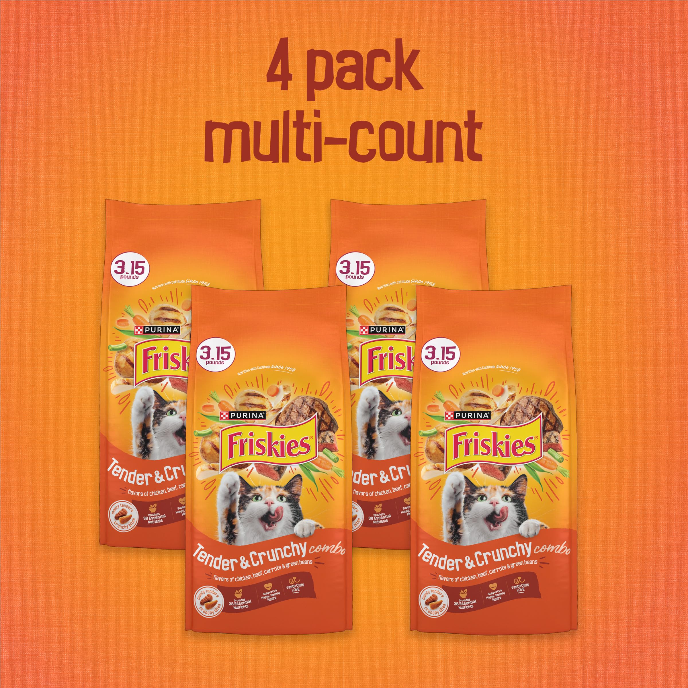 Friskies detailed view of a meaty tender piece highlighting softer meat-like chew