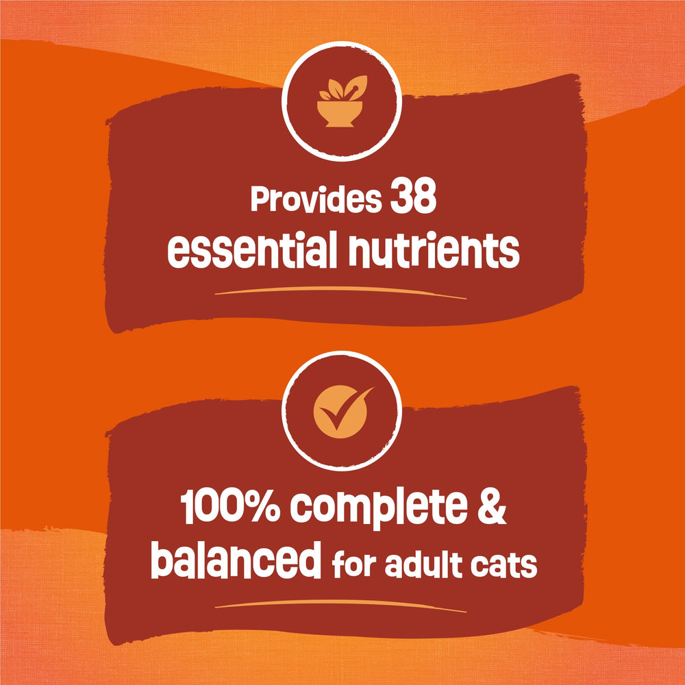 Friskies nutrition label close-up displaying guaranteed analysis and feeding guidance