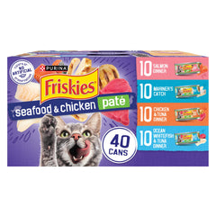 Friskies pack frontal de 40 latas mostrando variedad y ahorro