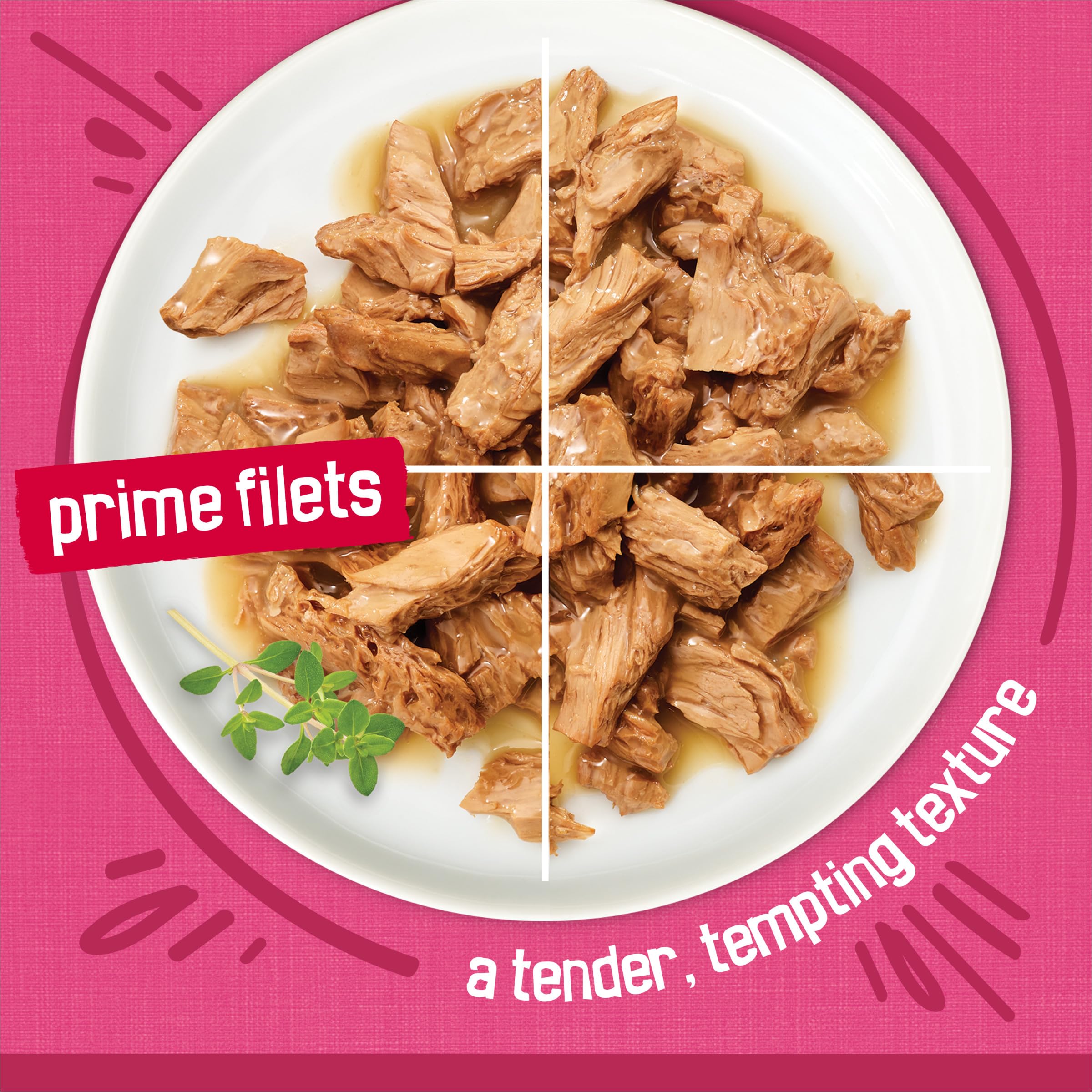 Friskies porción servida en plato con gato comiendo, fácil servicio diario