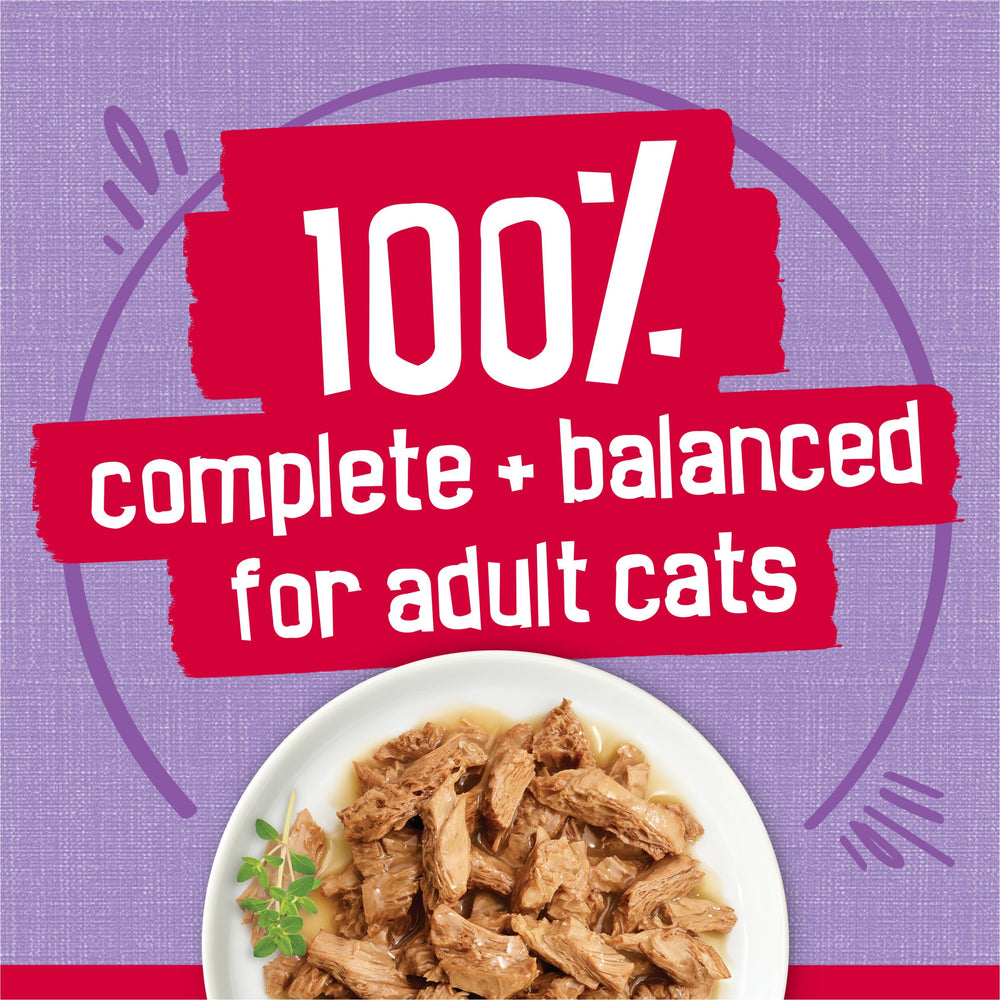 Friskies tamaño de lata comparado con mano para referencia de porción