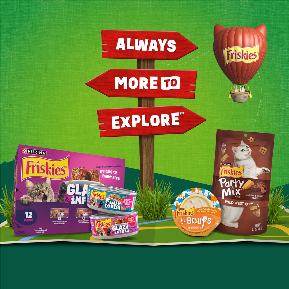 Friskies Purina escena doméstica familiar que sugiere rutina fácil