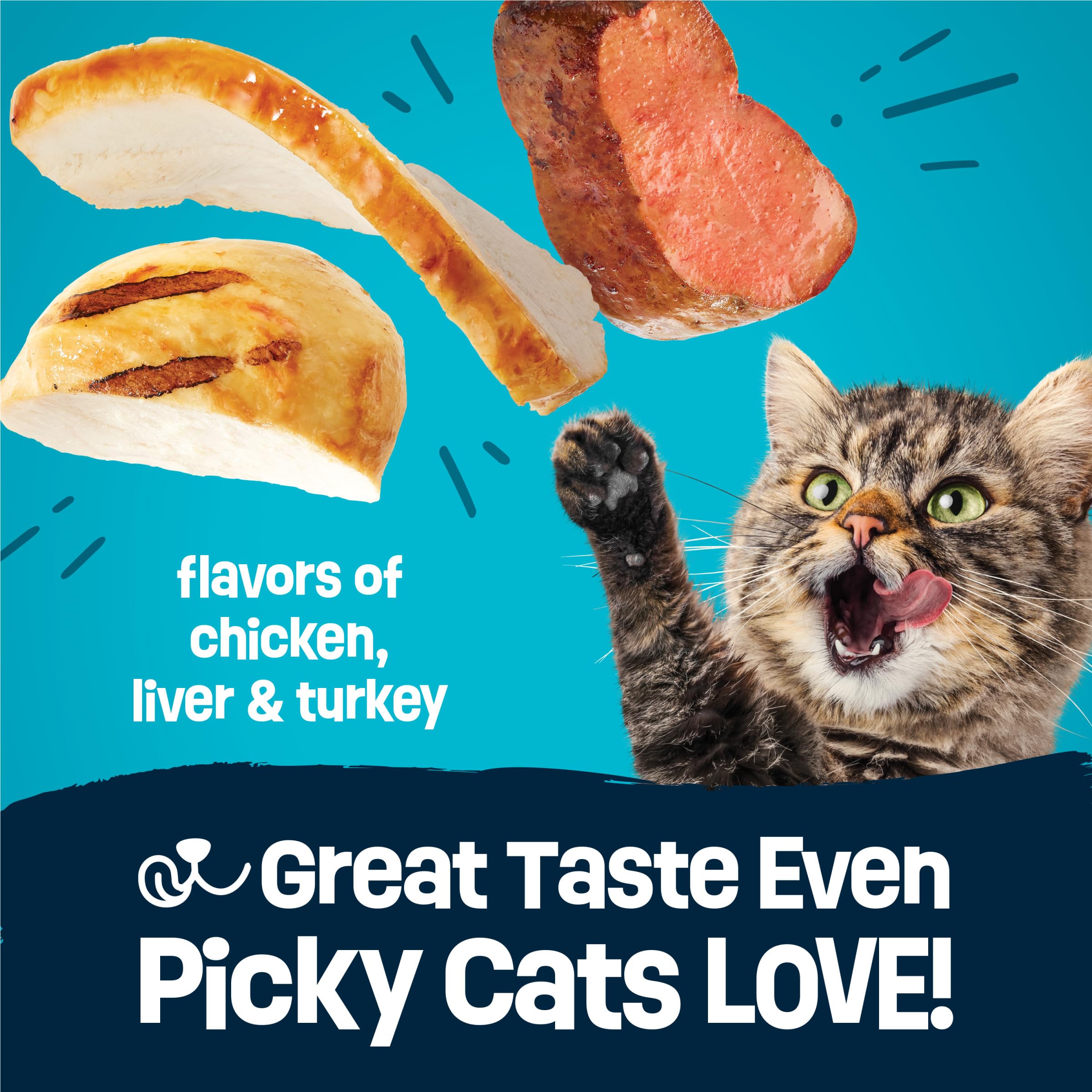 Friskies Purina piezas Party Mix variadas que aumentan el interés al comer