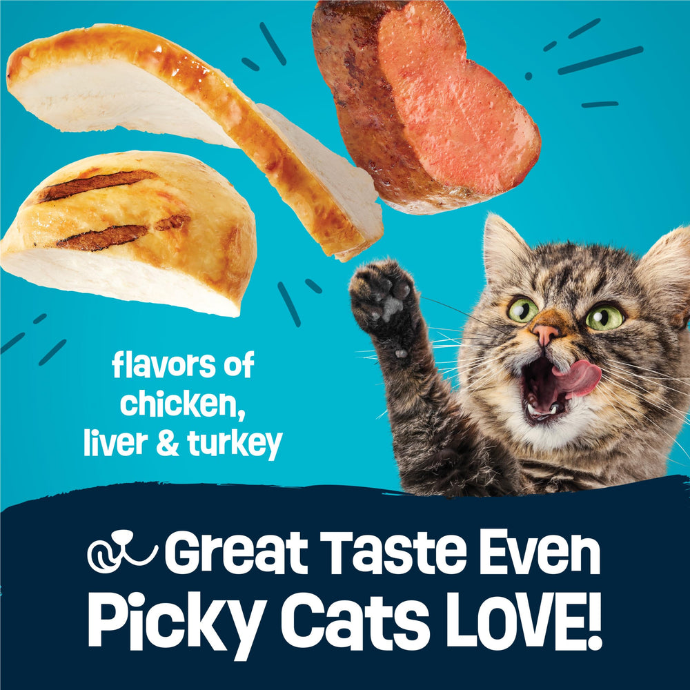 Friskies Purina piezas Party Mix variadas que aumentan el interés al comer
