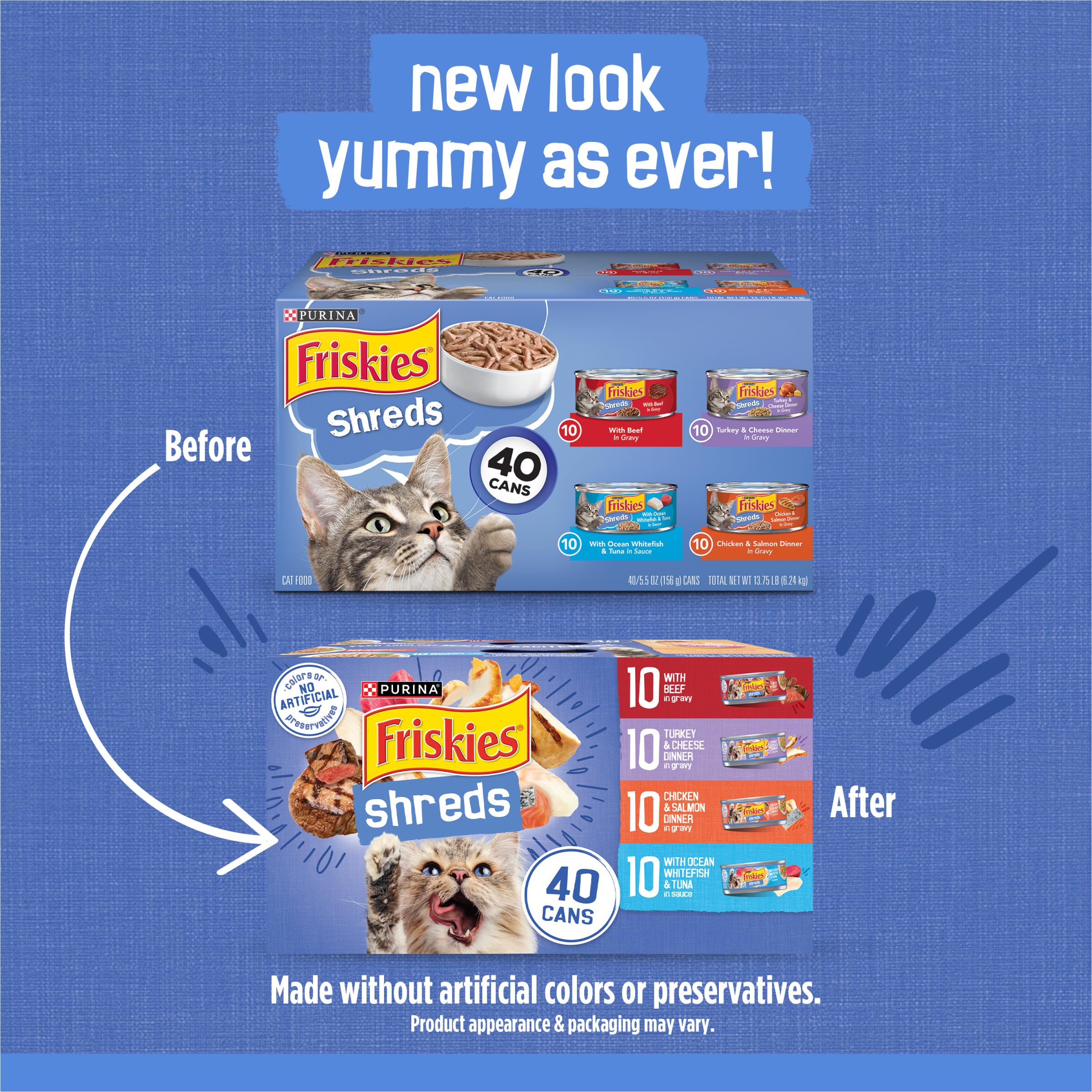 Friskies Purina tiras delgadas en primer plano con textura apetitosa