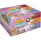 Friskies shreds con pollo servido en plato realzando jugosidad y facilidad de servir